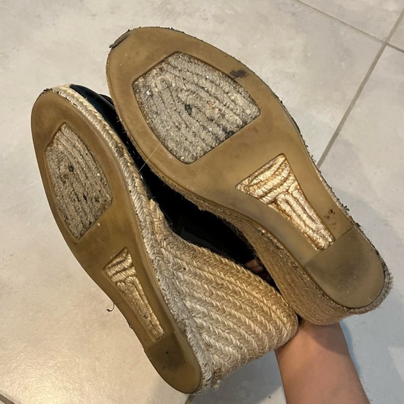 Tory Burch Black Patent Leather Round Toe Espadrille Slingback - Picture 3 of 9